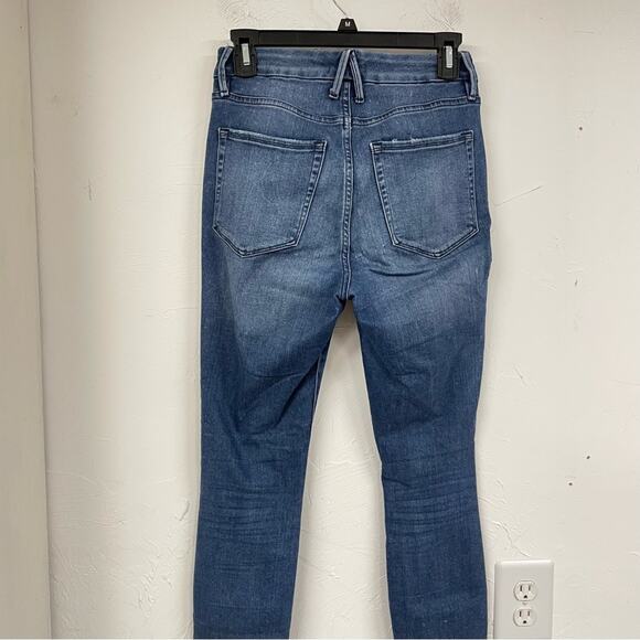 Good American Good Waist High Rise Skinny Jeans Womens 4 Raw Hem Blue Denim - Picture 10 of 13